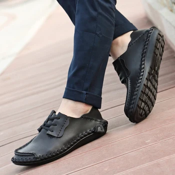 Обувь из натуральной кожи, мужская Модная Кожаная Высококачественная Обувь элитного бренда, Мужская Удобная мужская повседневная обувь ручной работы, Большой размер 48