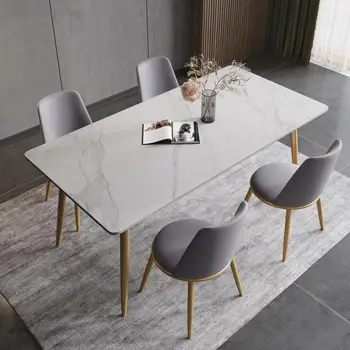 Легкие роскошные обеденные столы и стулья из каменной плиты Home Nordic Современный простой прямоугольный обеденный стол