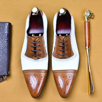 Брендовые Мужские Оксфордские кожаные туфли, подходящие по цвету, Модельные туфли ручной работы на шнуровке с острым носком, Свадебные Офисные Деловые Официальные туфли