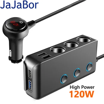JaJaBor Автомобильный Адаптер Для Сигарет Автомобильное Зарядное Устройство 7 Портов 4 Порта USB QC3.0 Быстрая Зарядка Независимый Переключатель 120 Вт Адаптер Высокой Мощности