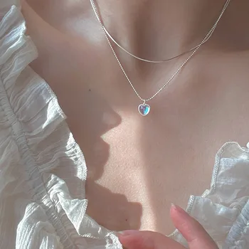 Ожерелье Kpop Heart, Французская цепочка Lucky Bean Love от ключицы, Корейское простое Женское двухслойное ожерелье, женский кулон для женщин