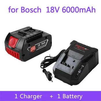 Аккумулятор 18 В 6,0 Ач для Электродрели Bosch Литий-ионный Аккумулятор 18 В BAT609, BAT609G, BAT618, BAT618G, BAT614 + 1 зАрядное устройство