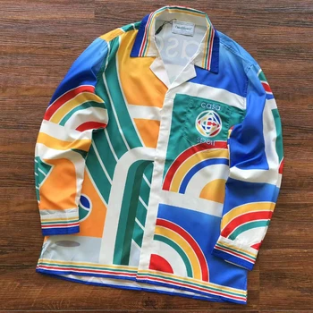 Цветной Спортивный полноцветный принт с логотипом Casablanca Рубашки Мужские Женские Уличная одежда Футболки с длинным рукавом Гавайская рубашка Casa Blanca