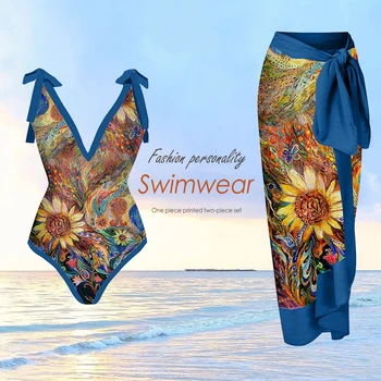 Пляжный купальный костюм с платьем, женский пляжный спортивный купальник на шнуровке с принтом, водные виды спорта, консервативный боди для серфинга.