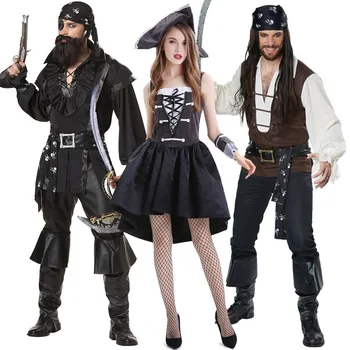 Костюмы капитана Пирата для женщин, мужчин, карнавал, Хэллоуин, пара Карибских пиратов, косплей, костюм капитана, клубная одежда, игровой костюм, комплект