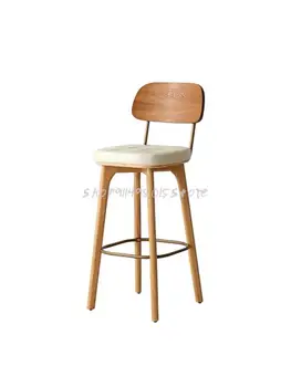 Барный стул из массива дерева в скандинавском стиле, простая спинка, барный стул с сеткой, красный стульчик для десерта в кафе-баре