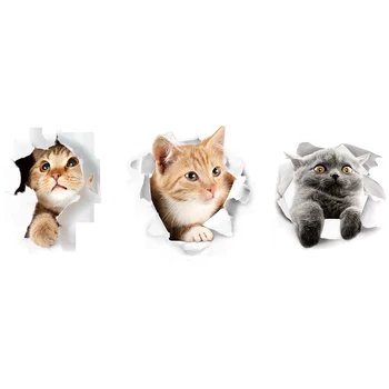 Трехмерная наклейка на стену с изображением кошек, наклейки для ванной комнаты, Индивидуальные съемные обои для ванной комнаты, туалета