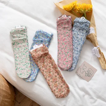 Женские носки-тюбики из японской кружевной тонкой милой сетки с цветочным рисунком Tide