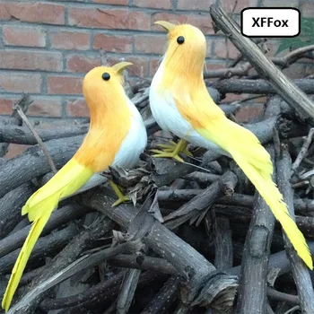 пара имитационных желтых моделей птиц, реалистичные милые куклы-птички из пены и перьев, подарок около 22 см xf0569