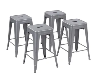 Складной металлический барный стул Howard 24 дюйма, набор из 4 предметов, включает 4 табурета, серебристого цвета, без спинки