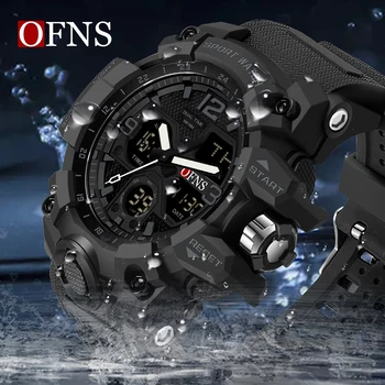 OFNS мужские военные часы для спорта на открытом воздухе Электронные часы водонепроницаемые светодиодные цифровые кварцевые наручные часы с двойным дисплеем Relogio Masculino