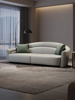 Итальянский диван из натуральной кожи, современный и минималистичный дизайн гостиной, легкий роскошный прямой диван для трех человек