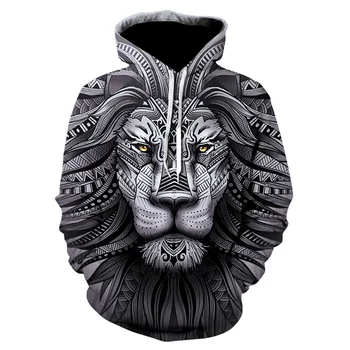 Moletom com capuz moletom hip hop engraçado 3d tigre leão marca de moda plus size moletom com capuz masculino unissex pullovers