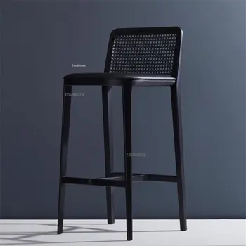 Современные барные стулья из массива дерева, мебель, Высокие табуреты, Простой Дизайнерский Креативный стул из ротанга, Легкий Роскошный ресторанный стульчик для кормления