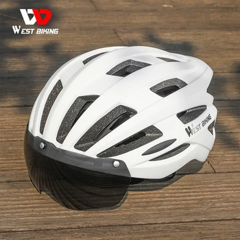 WEST BIKING Велосипедный шлем Мужские Женские Защитные очки Велосипедный шлем Защитные Головные уборы с козырьком Линзы Сверхлегкие велосипедные шлемы MTB для шоссейных поездок