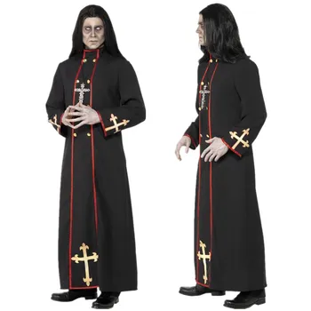 Костюмы для косплея Бога-Отца Миссионера-священника, мужская ЧЕРНАЯ мантия, костюмы для вечеринки в честь Хэллоуина