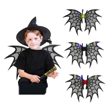 Аксессуар для костюма Хэллоуина со светящимся светодиодным крылом Паука, Крыло летучей мыши с эластичными ремнями, Маскарадные костюмы ведьмы одного размера