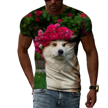 Летний тренд, модная мужская футболка с животными, индивидуальный тренд, уличный стиль харадзюку с круглым вырезом и 3D-печатью, повседневный топ с короткими рукавами