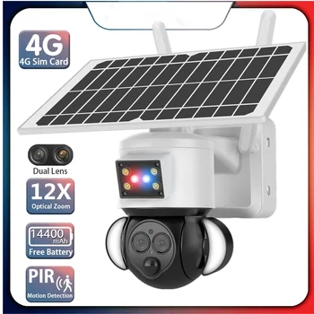 4G SIM IP-Камера на Солнечной Батарее С Двойным Объективом 6MP Защита Безопасности PTZ-Камера с 12-Кратным Зумом PTZ Камера Наружного видеонаблюдения