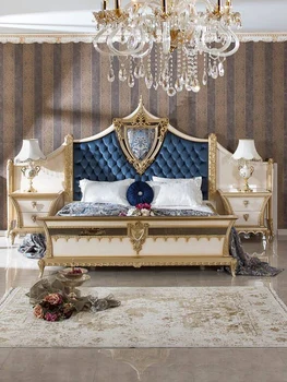 Европейский стиль резьба по дереву Французский двор двуспальная кровать светлая роскошная главная спальня двуспальная кровать принцессы роскошная кровать
