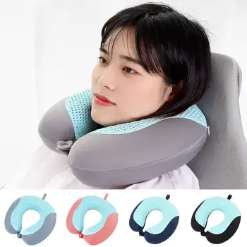 Подушка для шеи Эргономичная Изогнутая Скрытая застежка на кнопке Снимает усталость, поддерживает голову, Дышащая подушка для самолета из пены с эффектом памяти