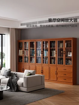 Сочетание американского сельского книжного шкафа из массива дерева, французского книжного шкафа с резьбой в стиле ретро, книжной полки, европейского витринного шкафа для гостиной.
