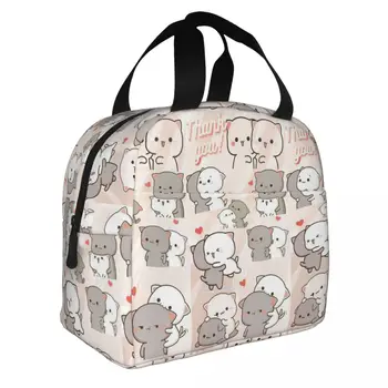 Мультяшная Изолированная сумка для ланча с рисунком Каваи Персик и Гома, Большой контейнер для кошачьей еды Мокко Моти, Сумка-холодильник, ланч-бокс для пикника