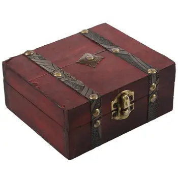 Деревянный винтажный замок Сундук с сокровищами Коробка для хранения ювелирных изделий Футляр Органайзер Кольцо Подарок
