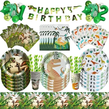 Одноразовый набор столовых приборов для вечеринки в честь дня рождения динозавра, Тарелка, чашка, скатерть, принадлежности для душа для мальчиков