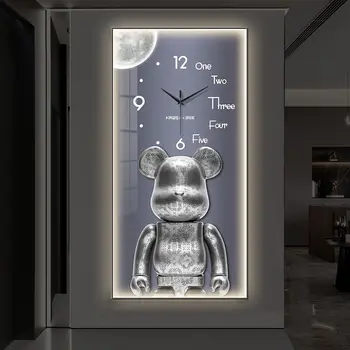 Светодиодные настенные часы с рисунком мультяшного медведя, модные немые украшения в гостиной, коридоре, электронные часы Бесплатная Доставка