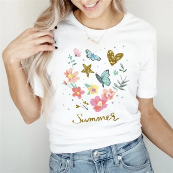 Одежда с короткими рукавами, универсальная женская одежда для отдыха, милая женская футболка 90-х с забавным рисунком бабочки из мультфильма