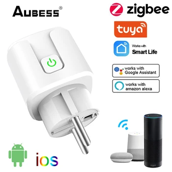 Aubess Tuya ZigBee Smart Plug 16A 20A ЕС Розетка с таймером Монитор питания Приложение Smart Life Control Работает с Alexa и Google Home