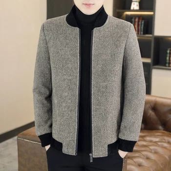 Высококачественная мужская модная повседневная куртка из толстой шерсти и хлопка в полоску (зима), повседневная зимняя куртка из полиэстера для мужчин