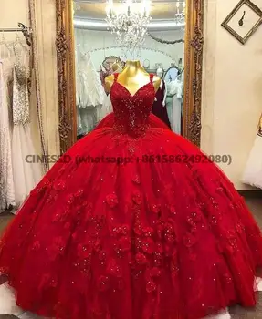 Красное Бальное платье В виде Сердца, Пышные Платья, Модные 3D Цветы, Аппликация, Жемчуг, Сладкие 16 Платьев На День Рождения, Vestidos De 15 Años