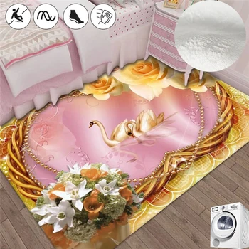 Милые коврики с лебедями для спальни, розовый коврик для детской комнаты в девчачьем стиле, мягкий фланелевый прикроватный коврик, нескользящий коврик для гардероба с единорогом
