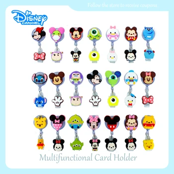 Держатель для карт Disney с Микки и Минни, зажим для бейджа, аниме-держатель для удостоверения личности для мальчиков и девочек, Выдвижной держатель для рабочей карты, брелок для ключей, подарок