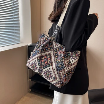 Женская хозяйственная сумка в этническом стиле в стиле ретро, портативные сумки через плечо для уличных покупателей, дорожные сумки