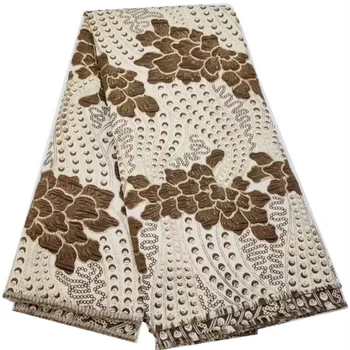 Гипюровый шнур Кружевная ткань с кристаллами 2023 Новейшая Африканская кружевная ткань с водной текстурой для пошива женских роскошных вечерних платьев F3755