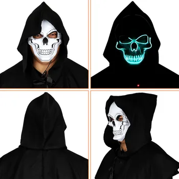 Беспроводная Неоновая светодиодная маска для чистки на Хэллоуин, Маскарад, карнавал, маски для вечеринок, Светящиеся в темноте Принадлежности для костюмов для косплея
