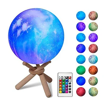 Лунная Лампа Детский Ночник Galaxy Lamp 5,9 Дюйма 16 Цветов 3D LED Moon Light Перезаряжаемый Ночник с Пультом Дистанционного Управления