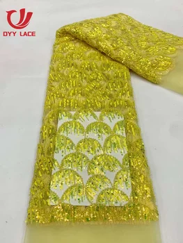 Новейшая тюлевая сетка, африканская кружевная ткань, расшитое бисером кружево 2023, высококачественные нигерийские ткани с блестками для пошива свадебных вечерних платьев