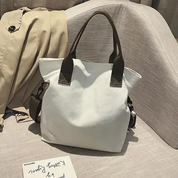 Женская холщовая сумка-тоут, однотонная дизайнерская женская повседневная сумка, хлопковая сумка многоразового использования большой емкости, пляжная сумка для покупок.