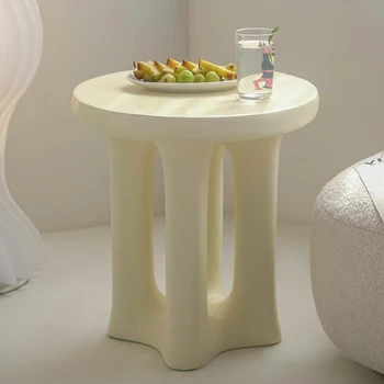 Легкий Роскошный Кремовый Приставной столик для гостиной Из полимерного материала Столы для комнат Круглый Полый Приставной столик Универсальная Практичная мебель для дома
