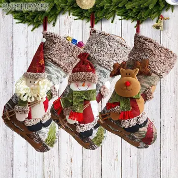 Рождественские Чулки Санта Клаус Лось Медведь Снеговик Плюшевые Домашние Подарочные Пакеты С Конфетами Камин Рождественская Елка Подвесные Рождественские Украшения