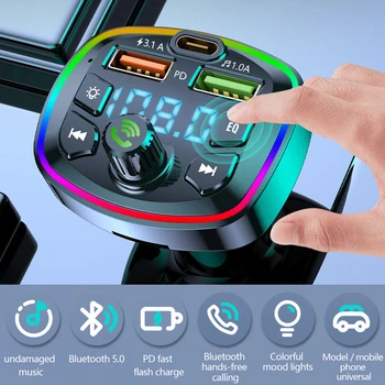 Автомобильный MP3-плеер Bluetooth 5.0 FM-передатчик, автомобильный радиомодулятор громкой связи со встроенным микрофоном, USB-адаптер быстрой зарядки для автомобиля