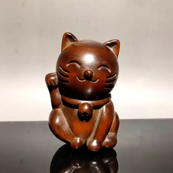 старинная скульптура деревянный подарок Fortune Cat резьба по дереву резной декор милый деревянный