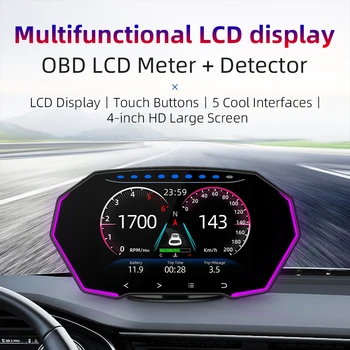 Автомобильный HUD-дисплей Tomostrong OBD2 GPS с двойной системой охранной сигнализации, 4-дюймовый ЖК-экран, цифровой спидометр для универсального автомобиля