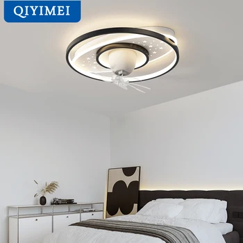 QIYIMEI Современные потолочные вентиляторы со светодиодной подсветкой с дистанционным управлением для внутреннего освещения гостиной спальни, 3 скорости вращения вентилятора, световой декор