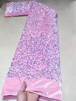 НОВОЕ оптовое бархатное кружево, Нигерийская африканская розовая кружевная ткань с 3D блестками, высококачественный кружевной материал, французский тюль, тканевая одежда.