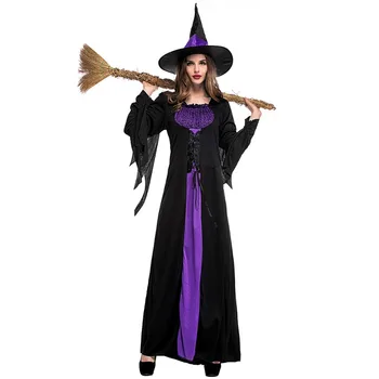 Хэллоуин Взрослый Костюм Ведьмы Фиолетовый Череп Ведьмы Роскошный Кукольный Волшебник Косплей Карнавальное Вечернее платье